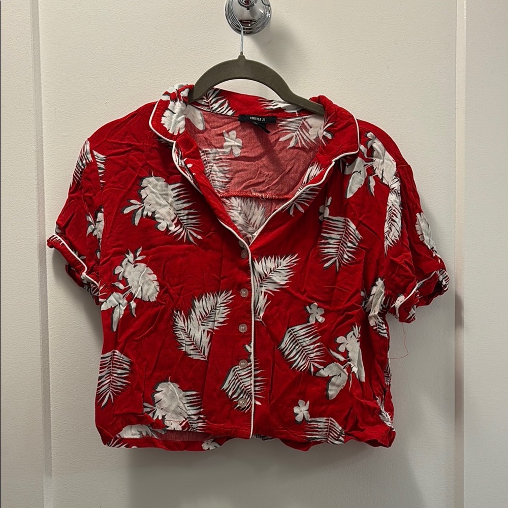Forever 21 Red and White Patterned Blouse